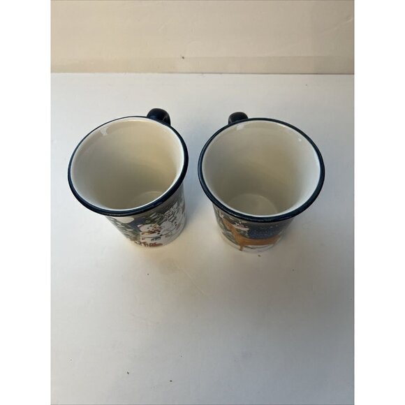 Pair Hand Painted Collectible ND Ceramic Christmas Coffee Mug  Reindeer Snowman - Picture 5 of 8